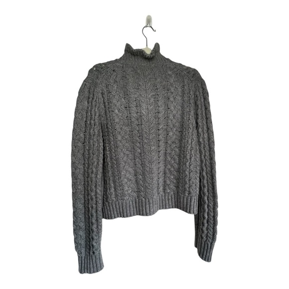 J. Crew Cable-knit ruffleneck button front cardigan sweater, wool blend Grey XL - Picture 8 of 12